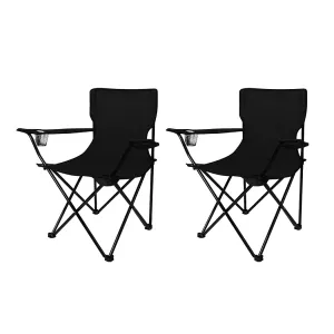 Levede 2Pcs Camping Chairs Folding Arm Black-REMOTE