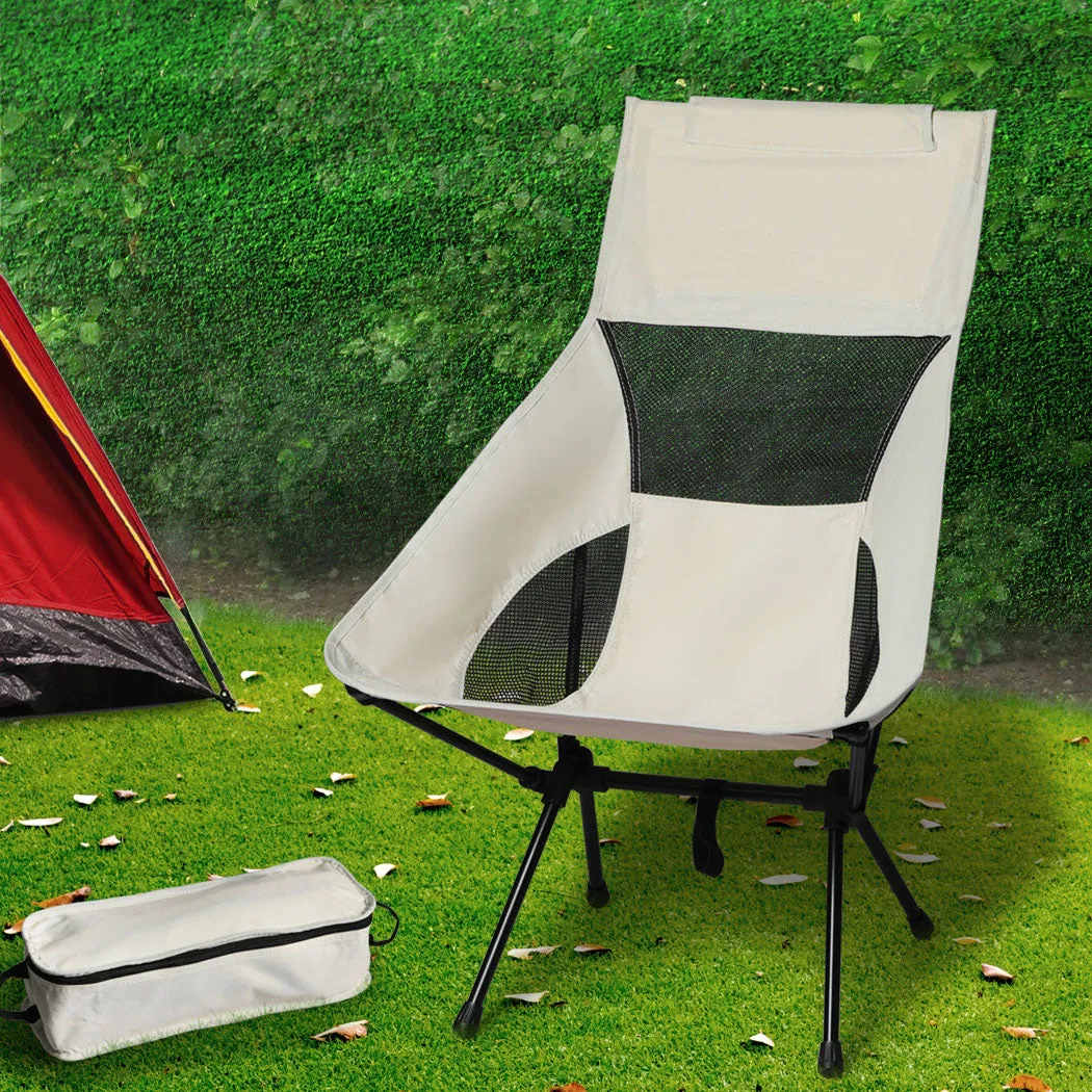 Levede Camping Chair Folding Outdoor Large Beige-NSW_Rural