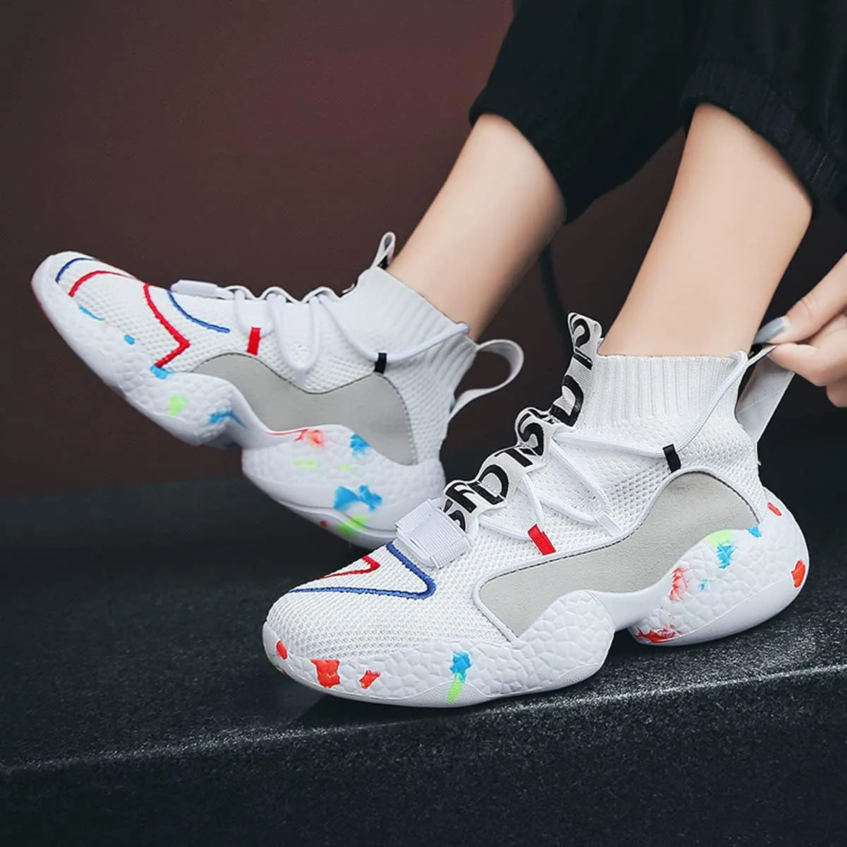 LIBINXIF Women's Men's Upper Light Breathable Fashion Non-Slip Sneakers Comfortable Walking Shoes Couple Shoes Sock Shoes Running Shoes Trainers Shoes Large Shoes