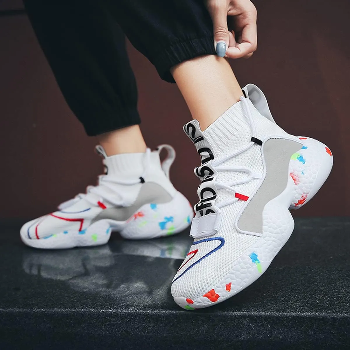 LIBINXIF Women's Men's Upper Light Breathable Fashion Non-Slip Sneakers Comfortable Walking Shoes Couple Shoes Sock Shoes Running Shoes Trainers Shoes Large Shoes