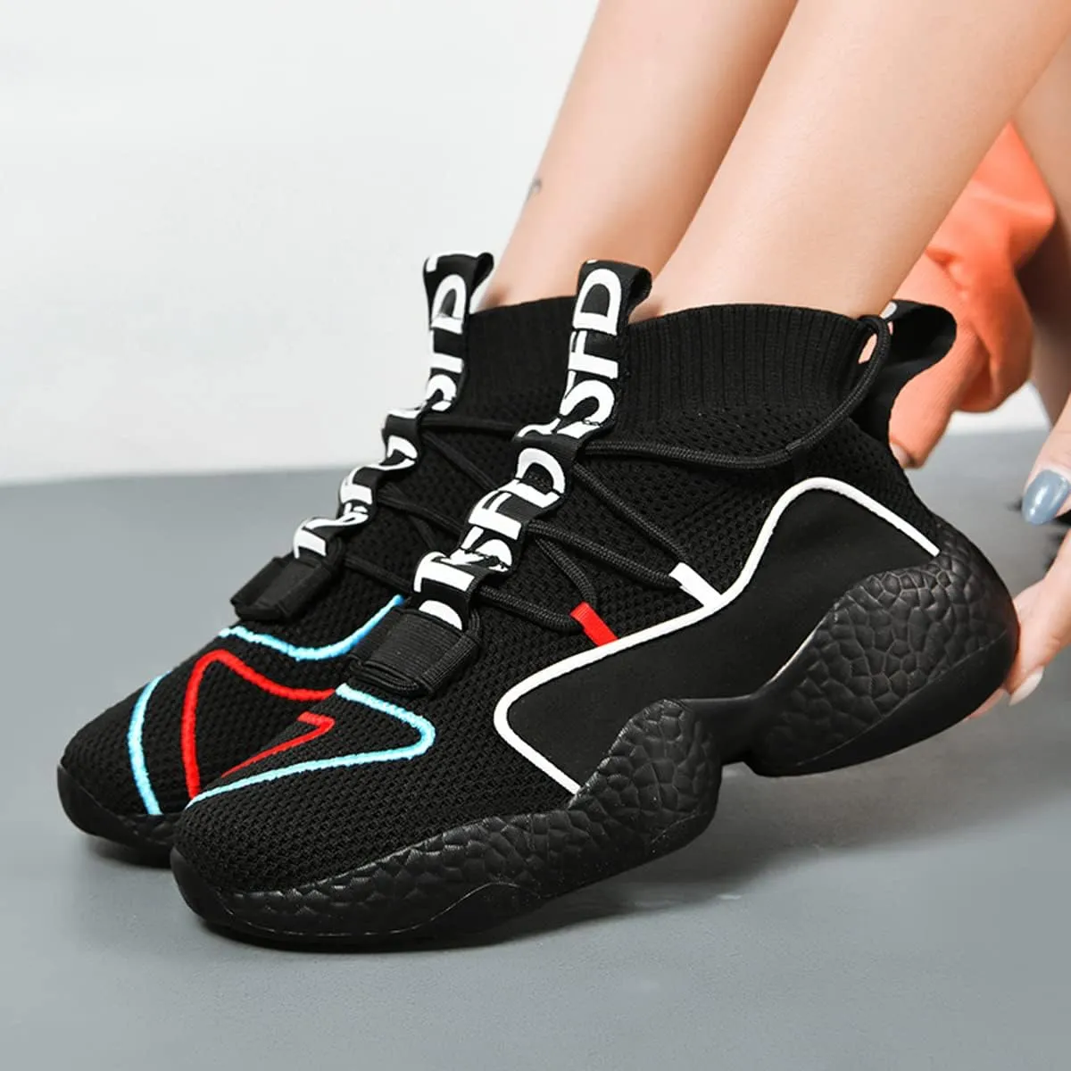 LIBINXIF Women's Men's Upper Light Breathable Fashion Non-Slip Sneakers Comfortable Walking Shoes Couple Shoes Sock Shoes Running Shoes Trainers Shoes Large Shoes