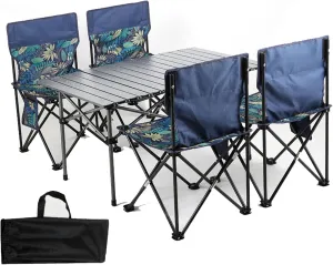 Lightweight Picnic Table with Aluminum Roll-up Table and Portable Camp Chairs Folding Camping Table and Chair, Foldable Lawn Chair with Carrying Bag, Blue