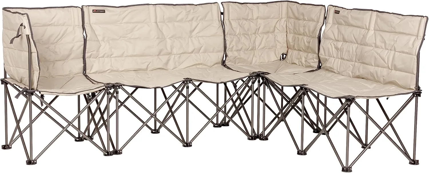 Lippert Campfire Folding Sectional Couch - Sand, High-Loft, Foldable Sofa, Customizable, Expandable Size, Power Coated Steel Frame, Durable 600D Outdoor Polyester Fabric, 2022120589