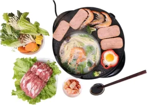 LIVEN SK-J3201A Electric Grill with ShabuShabu Hot Pot, Multifunctional Nonstick Coating Pot, 1300W, Perfect for 1-3 Person