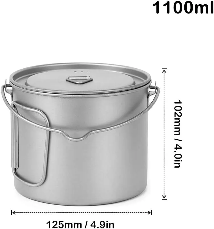 Lixada 1100ml/2800ml Titanium Pot Ultralight Portable Hanging Pot with Lid and Foldable Handle Outdoor Camping Hiking Backpacking