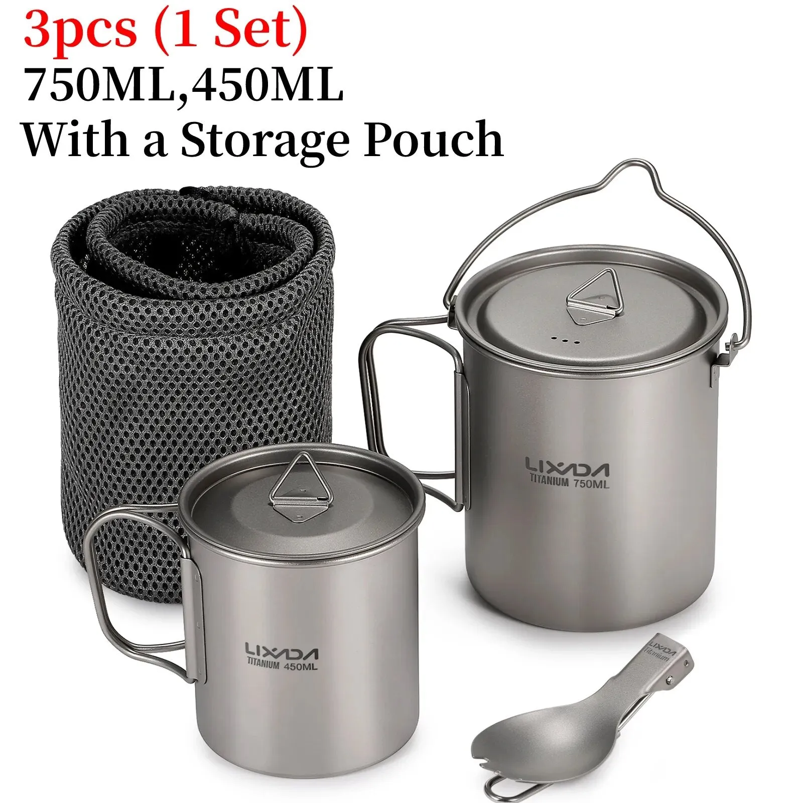 LIXADA Camping Equipment Titanium Wood Stove Outdoor Cookware Tableware Set Hiking Picnic Backpacking Camping Pot Pan Mug Set