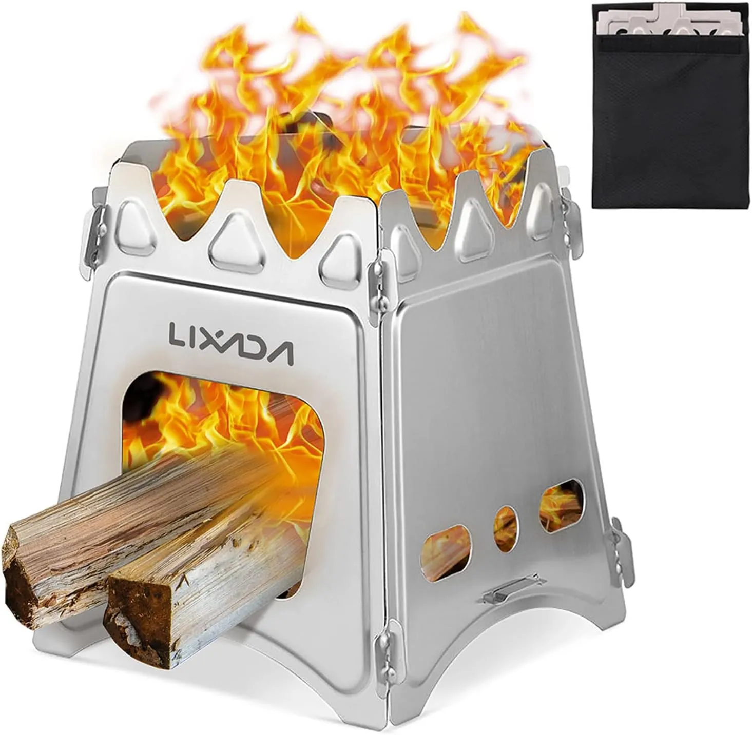 Lixada Camping Wood Stove Folding Lightweight Stainless Steel Wood Burning Stoves Portable Backpacking Stove for Outdoor Camping Hiking Backpacking Picnic Hunting BBQ