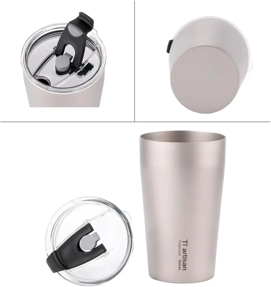 Lixada Outdoor Titanium Teacup Double Wall Camping Beer Cup 500ml Water Cup with Lip