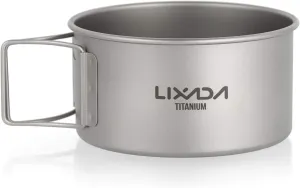 Lixada Titanium Bowl with Folding Handles Dinner Food Container for Outdoor Camping Hiking Backpacking