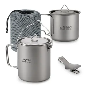 Lixada Titanium Camping Water Cup - Collapsible Handle, Lid, Outdoor Tableware