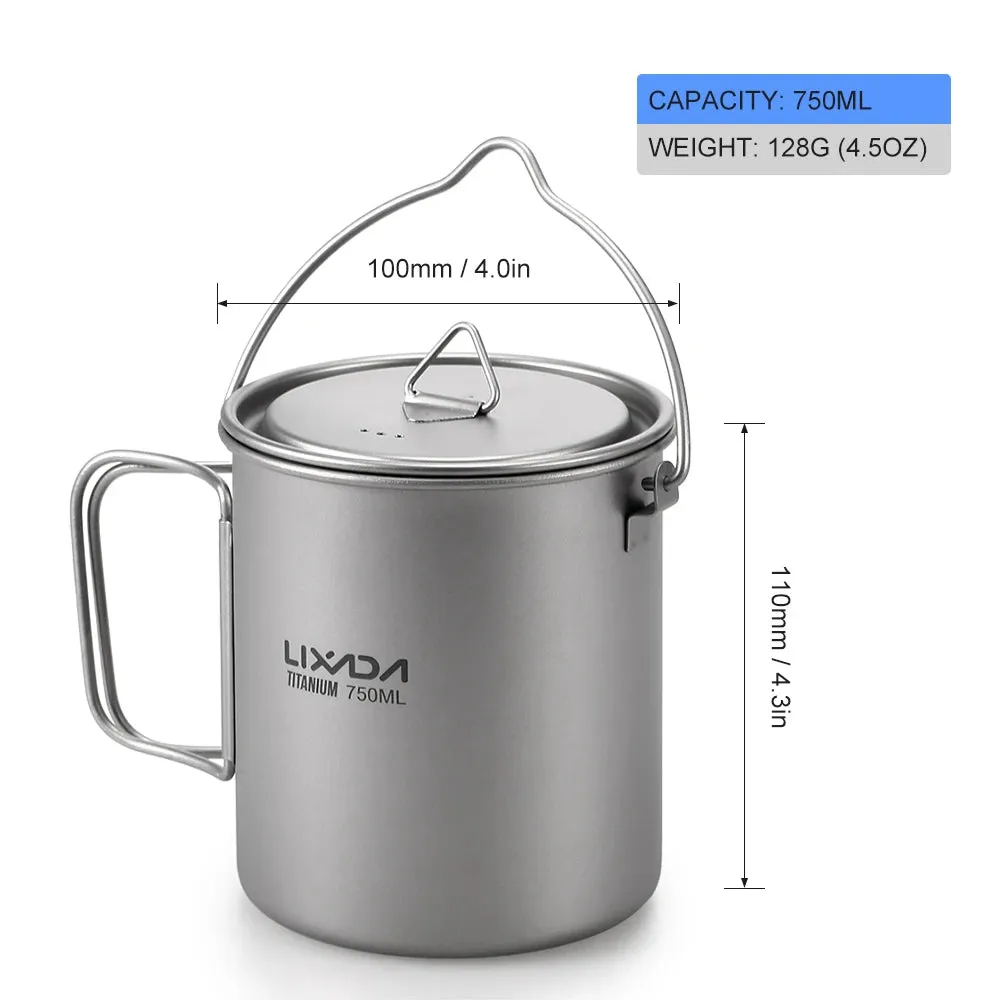 Lixada Titanium Camping Water Cup - Collapsible Handle, Lid, Outdoor Tableware