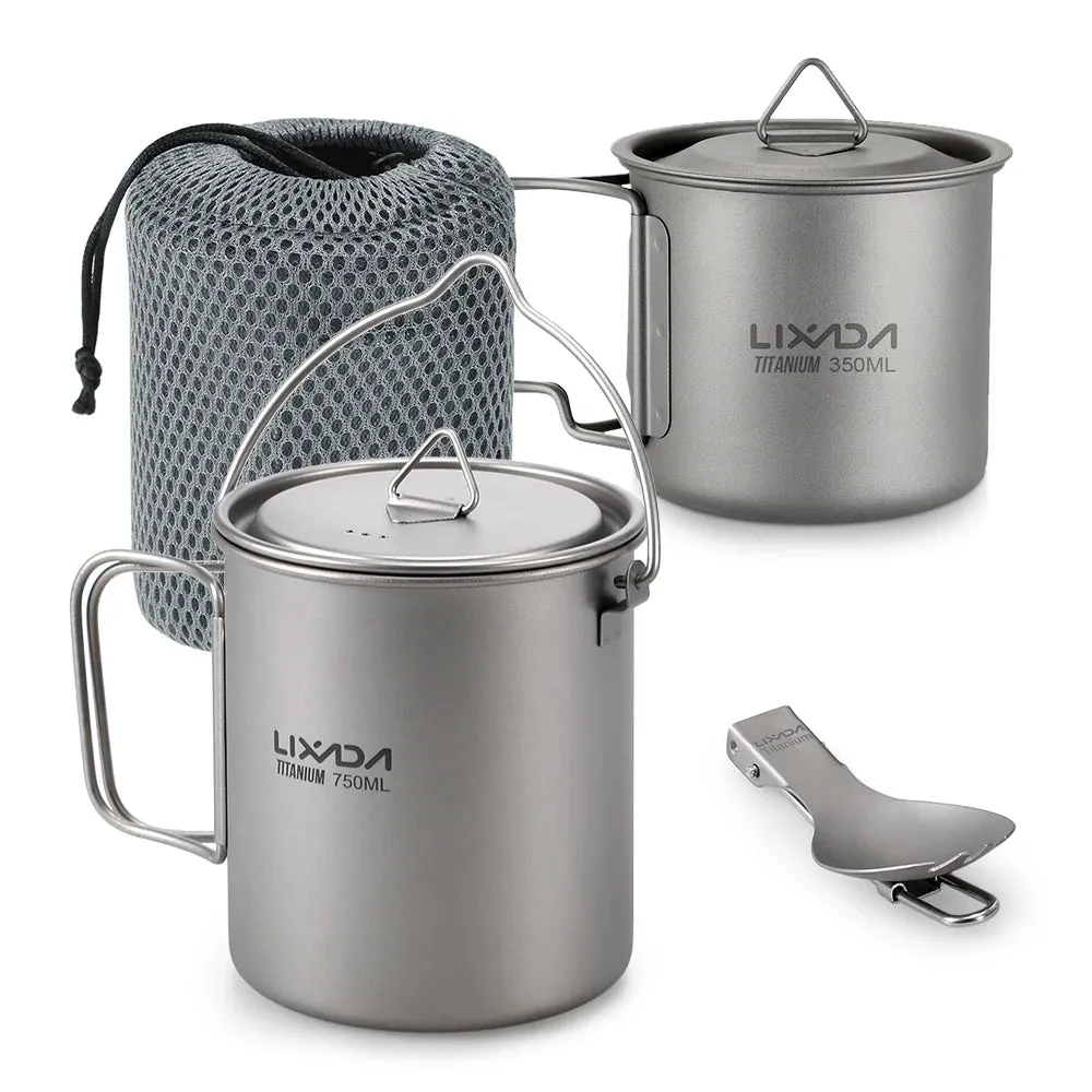 Lixada Titanium Camping Water Cup - Collapsible Handle, Lid, Outdoor Tableware