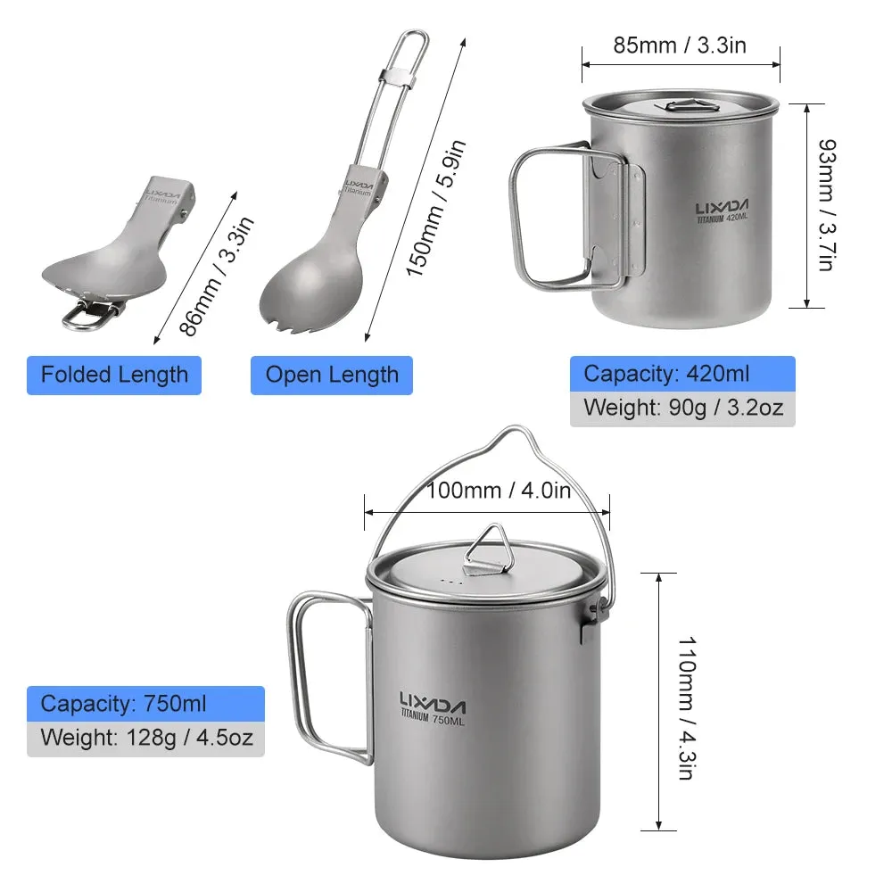 Lixada Titanium Camping Water Cup - Collapsible Handle, Lid, Outdoor Tableware