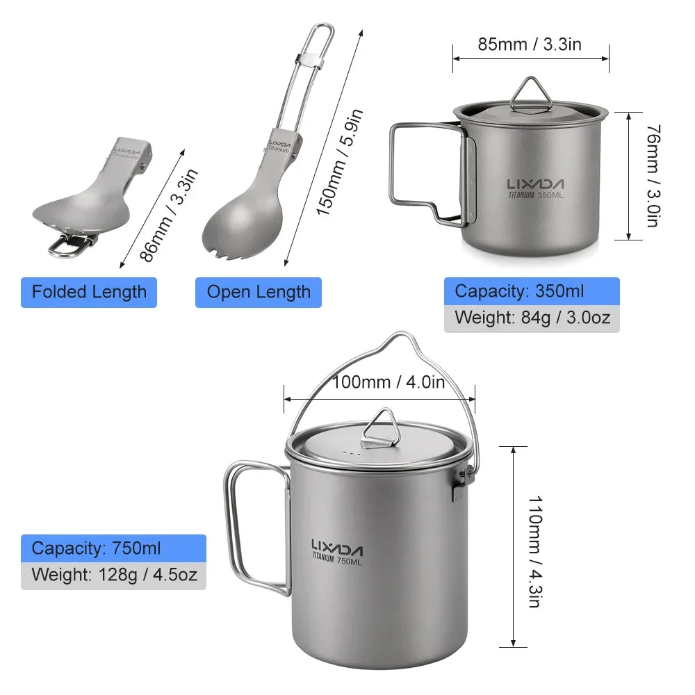 Lixada Titanium Camping Water Cup - Collapsible Handle, Lid, Outdoor Tableware