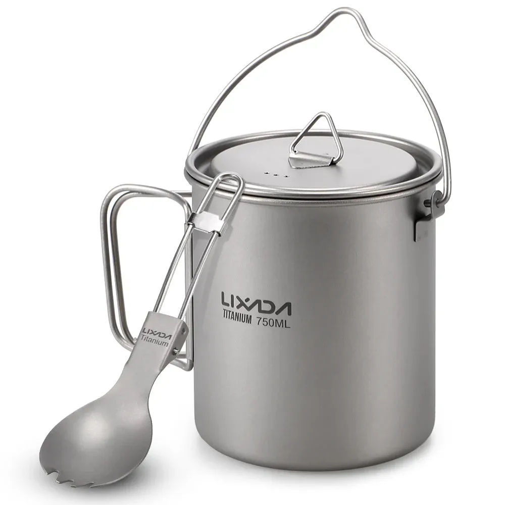 Lixada Titanium Camping Water Cup - Collapsible Handle, Lid, Outdoor Tableware