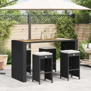 Lounging Chair Camping Chair Beach Chair Lounge Chair - Patio Bar Stools with Cushions 4 pcs Black Poly Rattan for Terrace Park Outside Garden