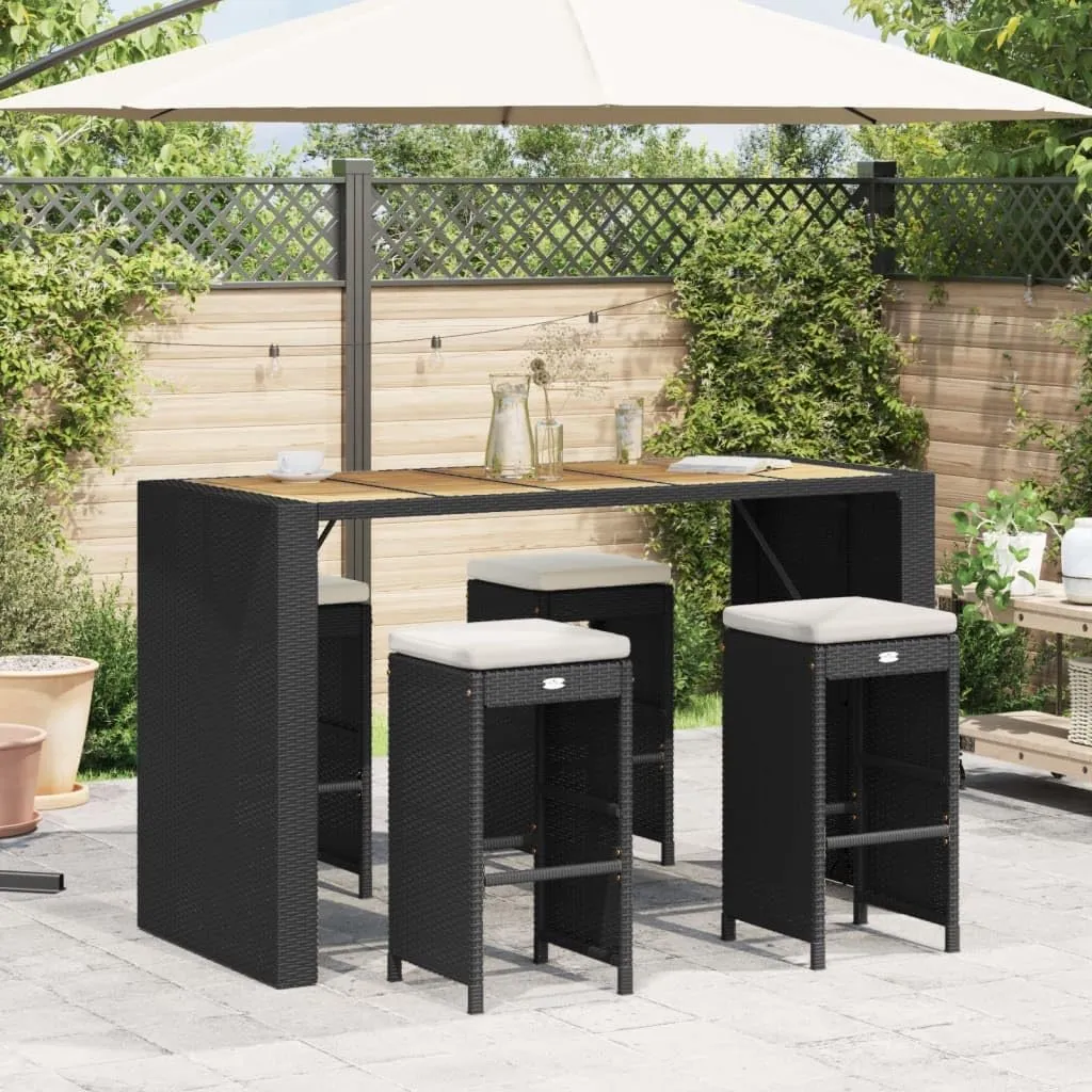 Lounging Chair Camping Chair Beach Chair Lounge Chair - Patio Bar Stools with Cushions 4 pcs Black Poly Rattan for Terrace Park Outside Garden