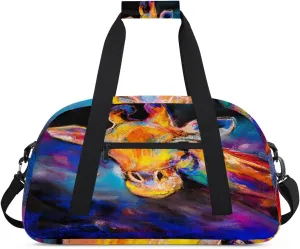 Lovely Giraffe Gym Duffel Bag for Men Women Oil Painting Sports Tote Bag with Adjustable Shoulder Strap for Dance Gymnastics Traveling Outdoor Camping Overnight Stay