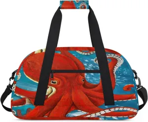 Lovely Octopus Gym Duffel Bag for Men Women Ocean Animals Sports Tote Bag with Adjustable Shoulder Strap for Dance Gymnastics Traveling Outdoor Camping Overnight Stay