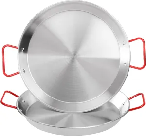 Lyellfe 2 Pack Stainless Steel Paella Pan, 12-1/2 Inch Paella Pan with Double Handles, Nonstick Flying Pans for Camping and Gathering, Oven and Induction Safe, 32cm