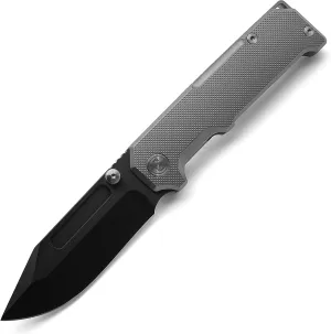 M Miguron Geddon II Folding Knife 4.13 Inches DLC With Hand Hollow Ground Rubbed Satin M390 Blade Sandblasting Titanium Handle Camping Hiking Pocket Knife MGR614GYII