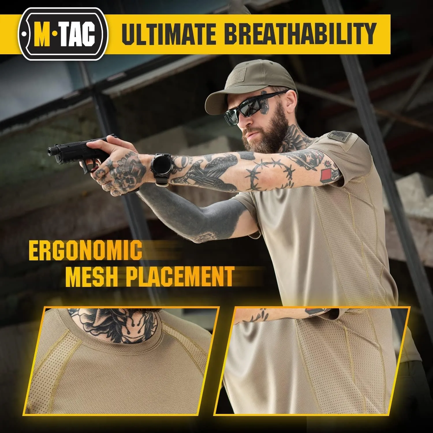 M-Tac Athletic Tactical T-Shirt Gen.2 - Breathable Polyester Military T-Shirt with Patch Panels on Short Sleeves for Men
