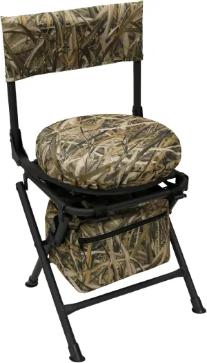 MDSTOP 360 Degree Swivel Hunting Chair for Ground Blinds, Folding Hunting Seat, Fishing Chair, Lightweight, Portable, Padded Cushion for Dove Deer Hunting, Fishing, Camping(No. 3 Reed Camo)