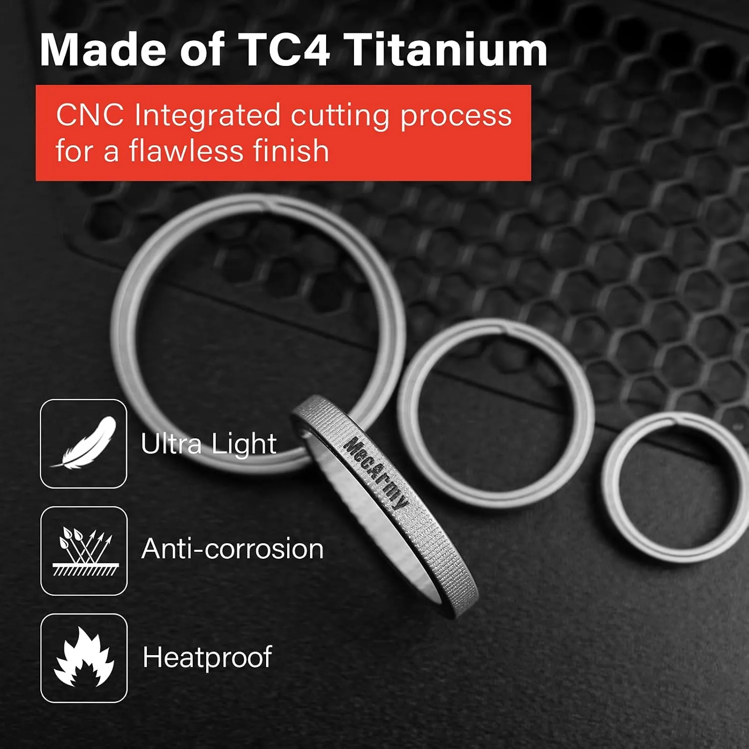 MecArmy CH1 CH13 Titanium Key Rings for Keychain, Side-Pushing Key Chain Rings Split Keyring Heavy Duty Keychain Rings Bulk 4 Pcs 7 Pcs