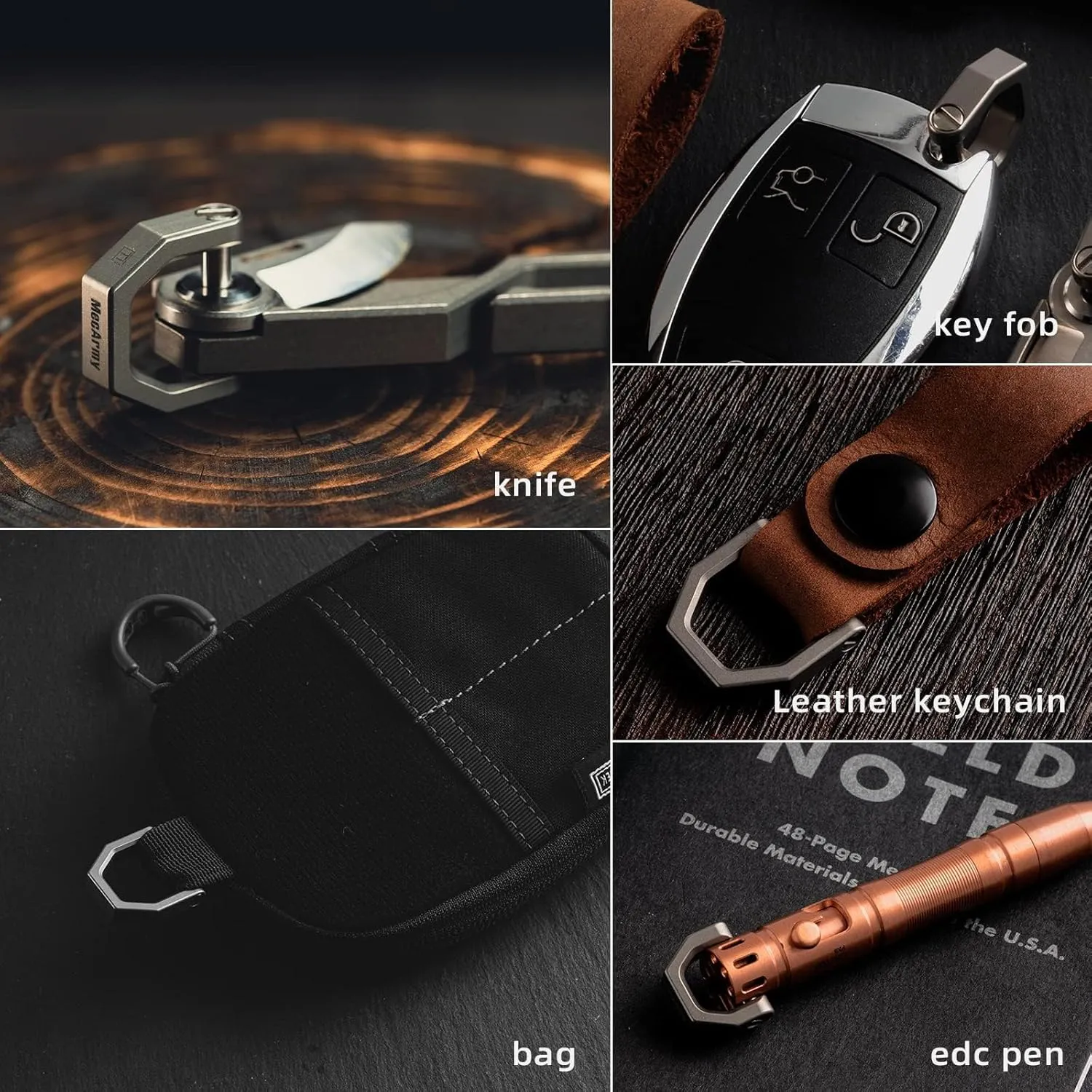 MecArmy CH2 Titanium D Shape Heavy Duty Key Ring, Key Fob Holder Keychain with Screw Shackle for EDC Gear, Purse, Bag（S/M/L）