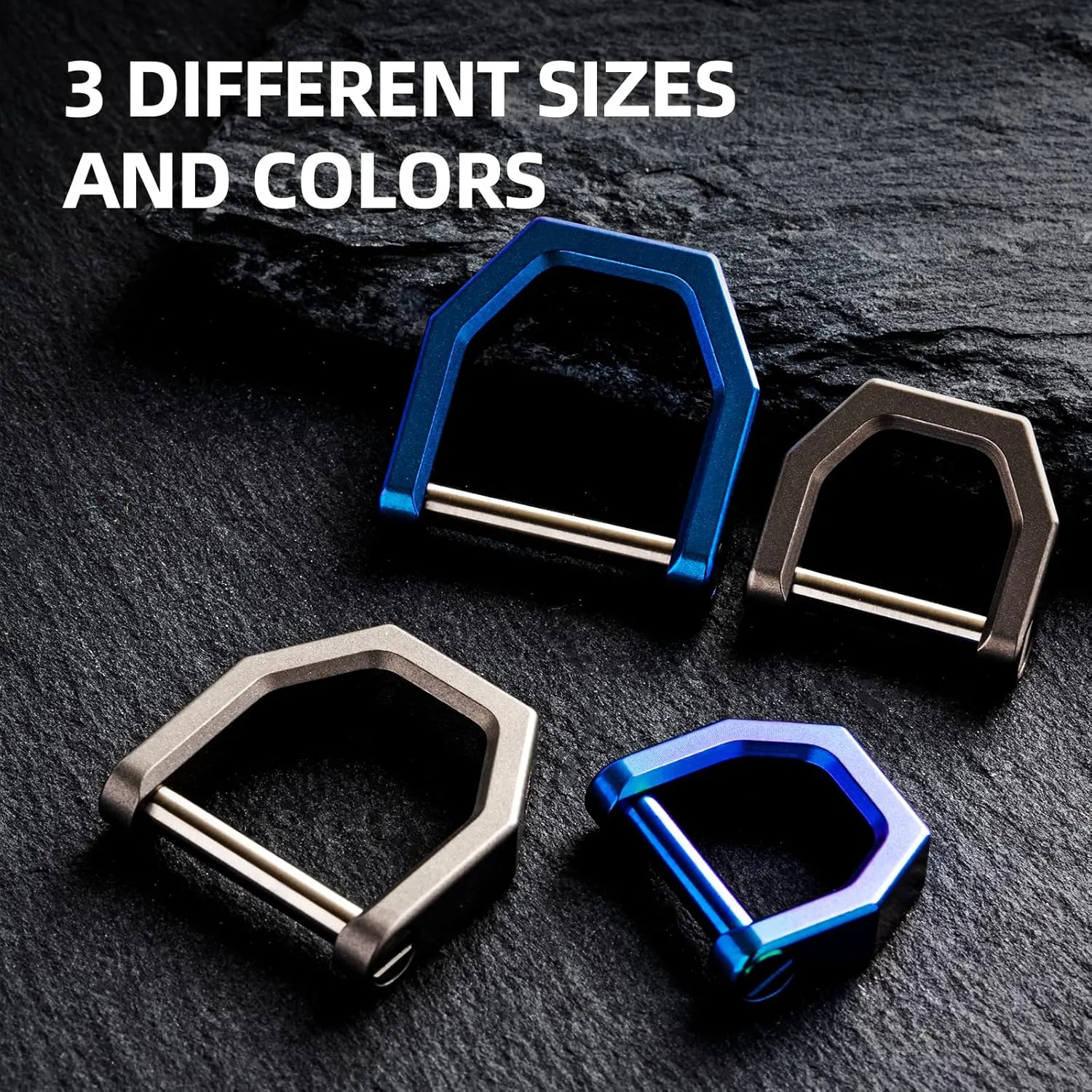 MecArmy CH2 Titanium D Shape Heavy Duty Key Ring, Key Fob Holder Keychain with Screw Shackle for EDC Gear, Purse, Bag（S/M/L）
