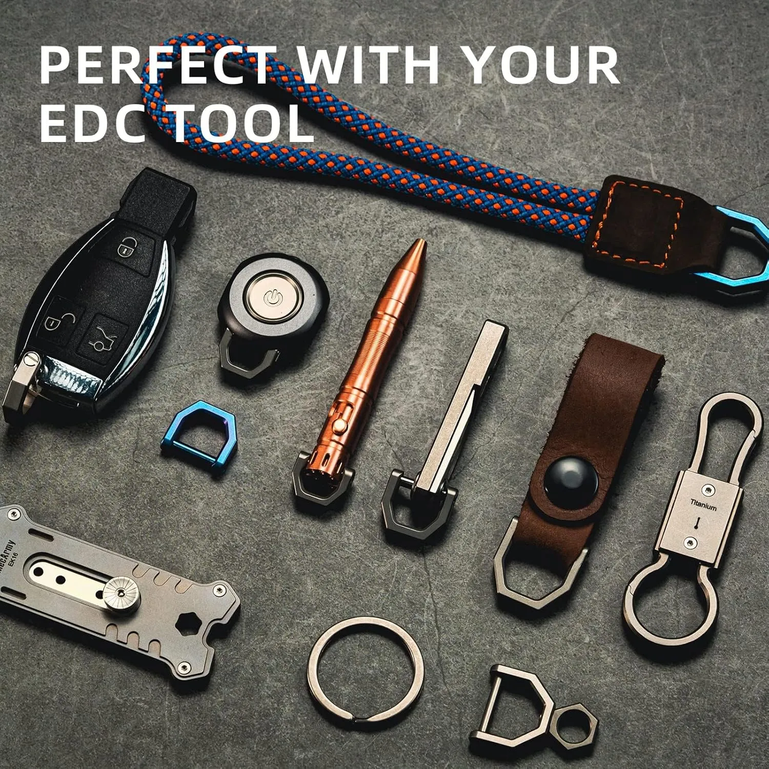 MecArmy CH2 Titanium D Shape Heavy Duty Key Ring, Key Fob Holder Keychain with Screw Shackle for EDC Gear, Purse, Bag（S/M/L）