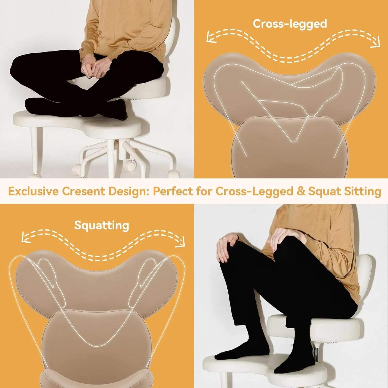 Meditation Cross Legged Chair PRO, ADHD Chair with Height Adjustable Backrest, Criss Cross Desk Use with Footrest and Wheels for Home Office, Flexible Design for Fidgety Sitters, Gray