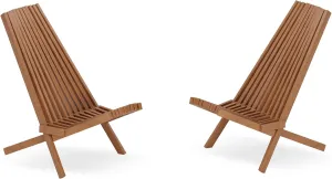 MELLCOM Acacia Wooden Folding Chairs Set of 2, Low Profile Lounge Chair for Outdoor, Patio, Balcony, Pool Side and Porch, Brown
