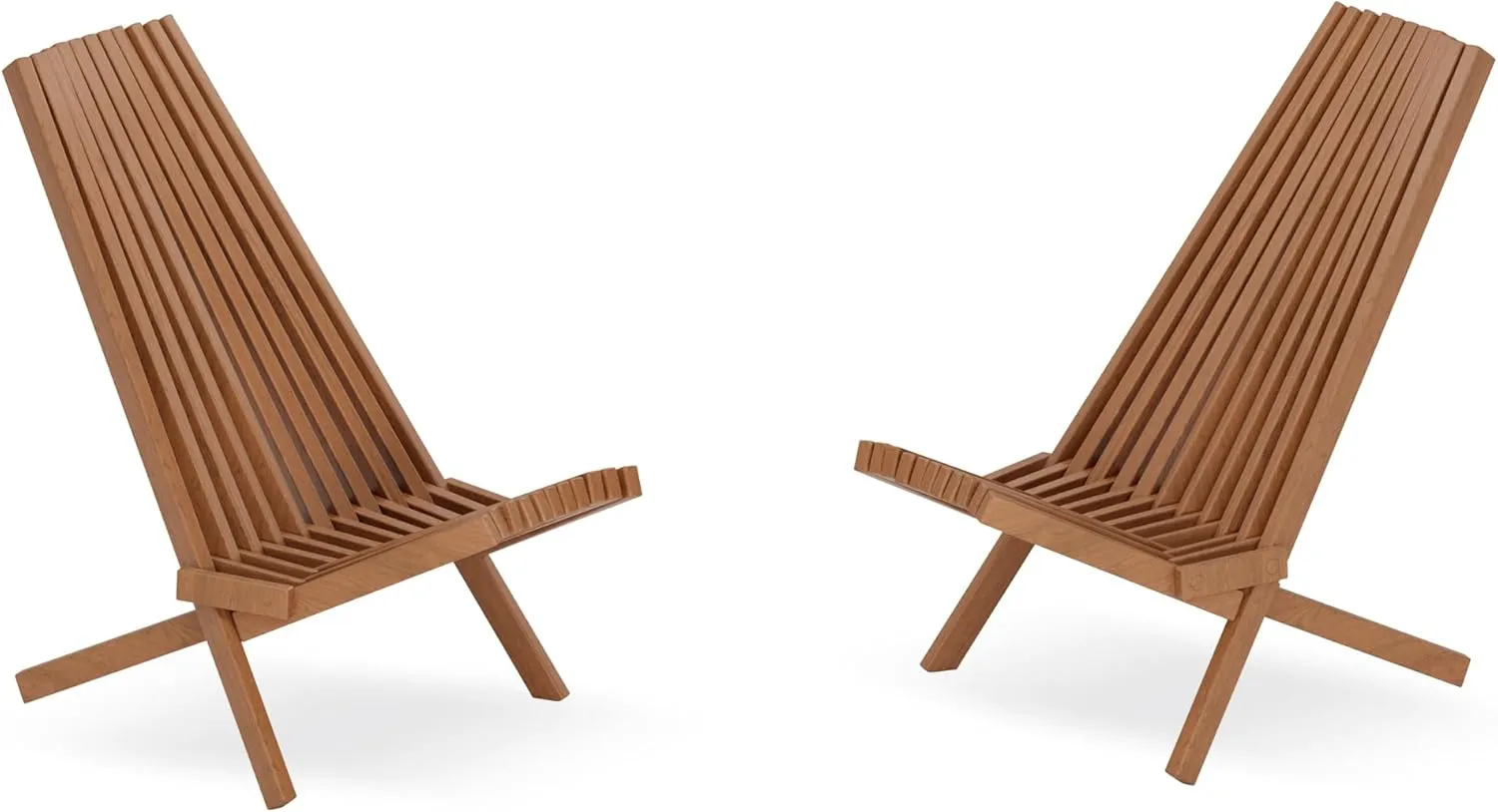 MELLCOM Acacia Wooden Folding Chairs Set of 2, Low Profile Lounge Chair for Outdoor, Patio, Balcony, Pool Side and Porch, Brown