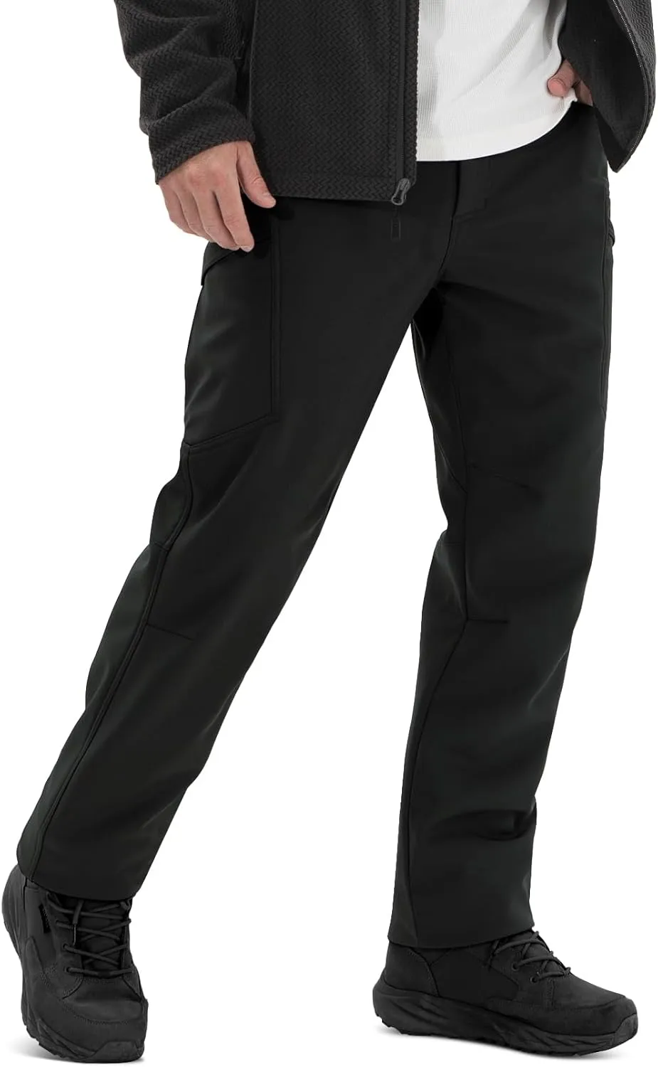 Men's Snow Ski Softshell Pants Fleece Lined Winter Hiking Camping Snowboard Pants with 8 Pockets