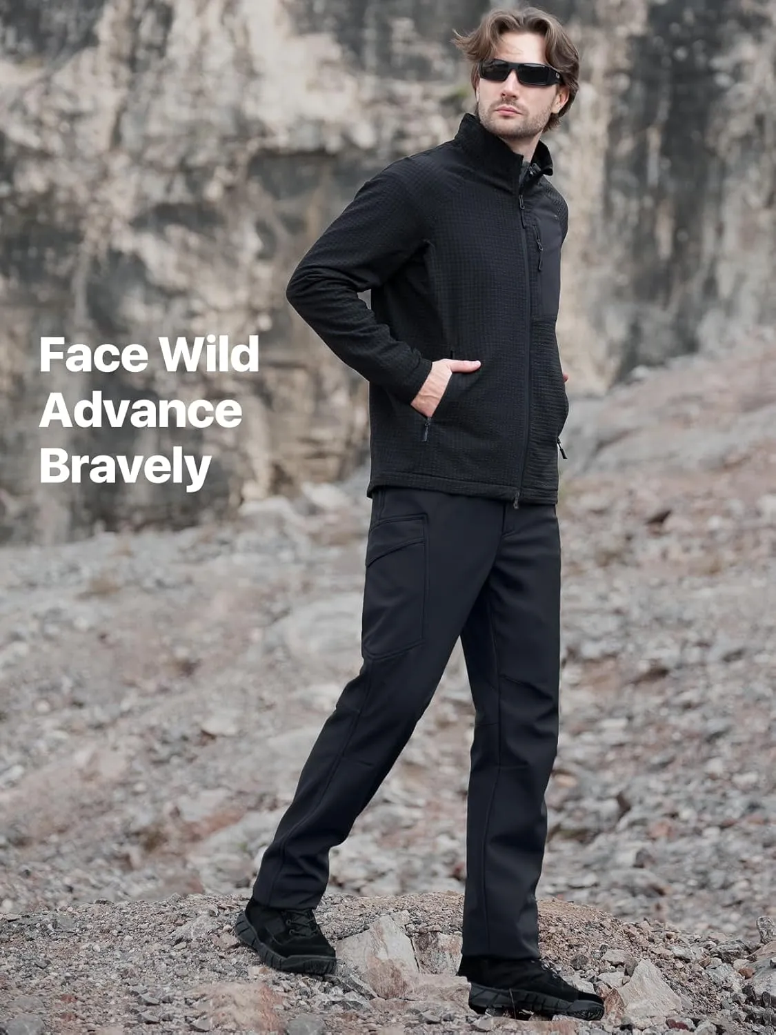 Men's Snow Ski Softshell Pants Fleece Lined Winter Hiking Camping Snowboard Pants with 8 Pockets