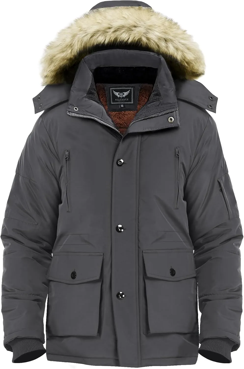 Men's Winter Thicken Coat Warm Faux Fur Lined Padded Puffer Parka Jacket with Removable Hood