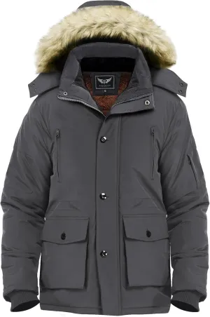 Men's Winter Thicken Coat Warm Faux Fur Lined Padded Puffer Parka Jacket with Removable Hood