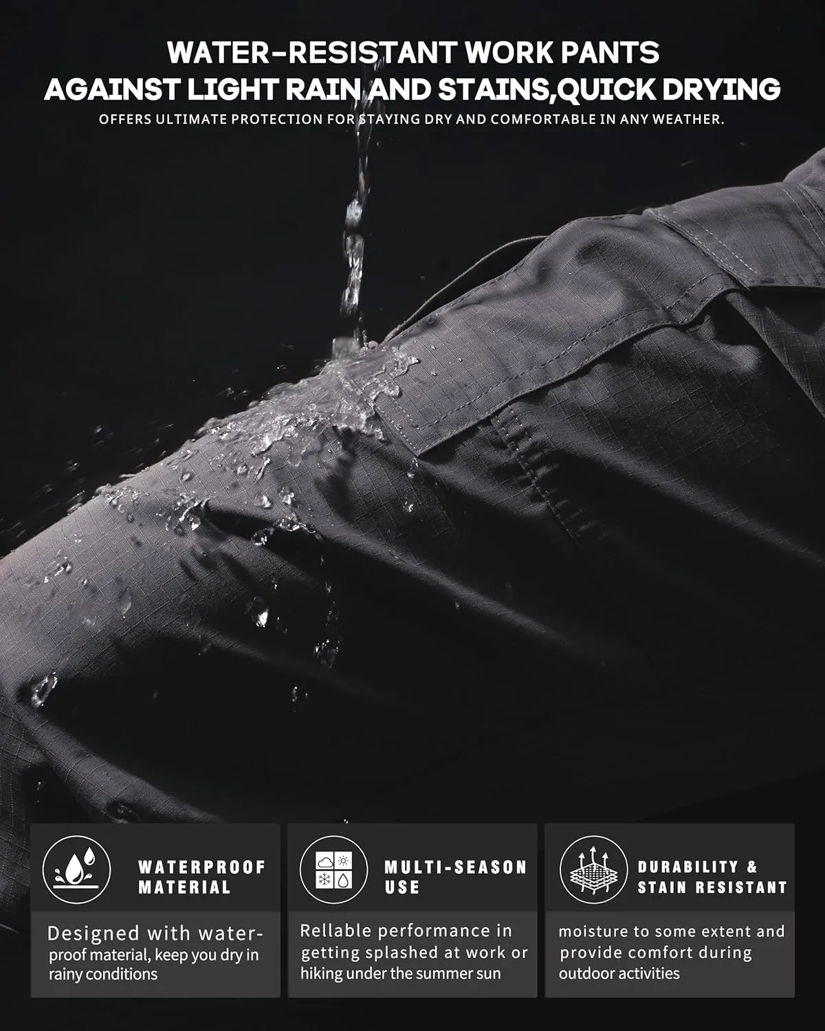Mens Work Pants Ripstop Waterproof Cargo Pants for Men with 7 Pockets Tactical Hiking Pants