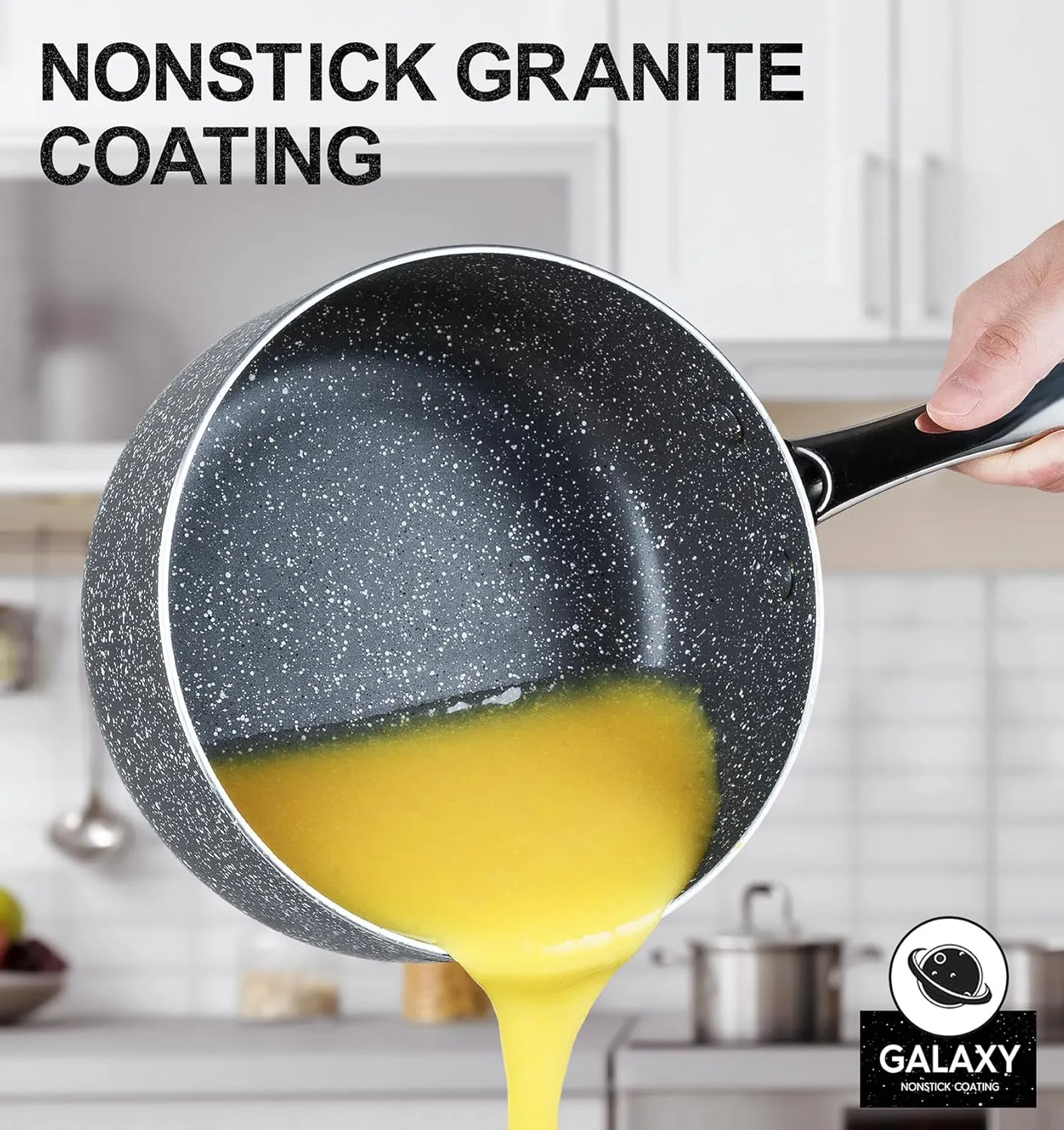 MICHELANGELO Sauce Pan with Lid, 3 Quart Saucepan with Lid Nonstick Small Pot, Granite Sauce Pan with Stainless Steel Handle, 3 Qt Saucepan Induction Compatible