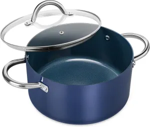 MICHELANGELO Stock Pot with Lid - 5 Quart Cooking Pot with Nonstick Coating, Ceramic Soup Pots with Stainless Steel Handle, Non Stick Pot Induction Compatible, Blue