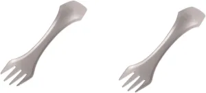 Mikikit 2pcs Multi-function Titanium Camping Utensil Fork Spoon Lightweight Durable for Outdoor