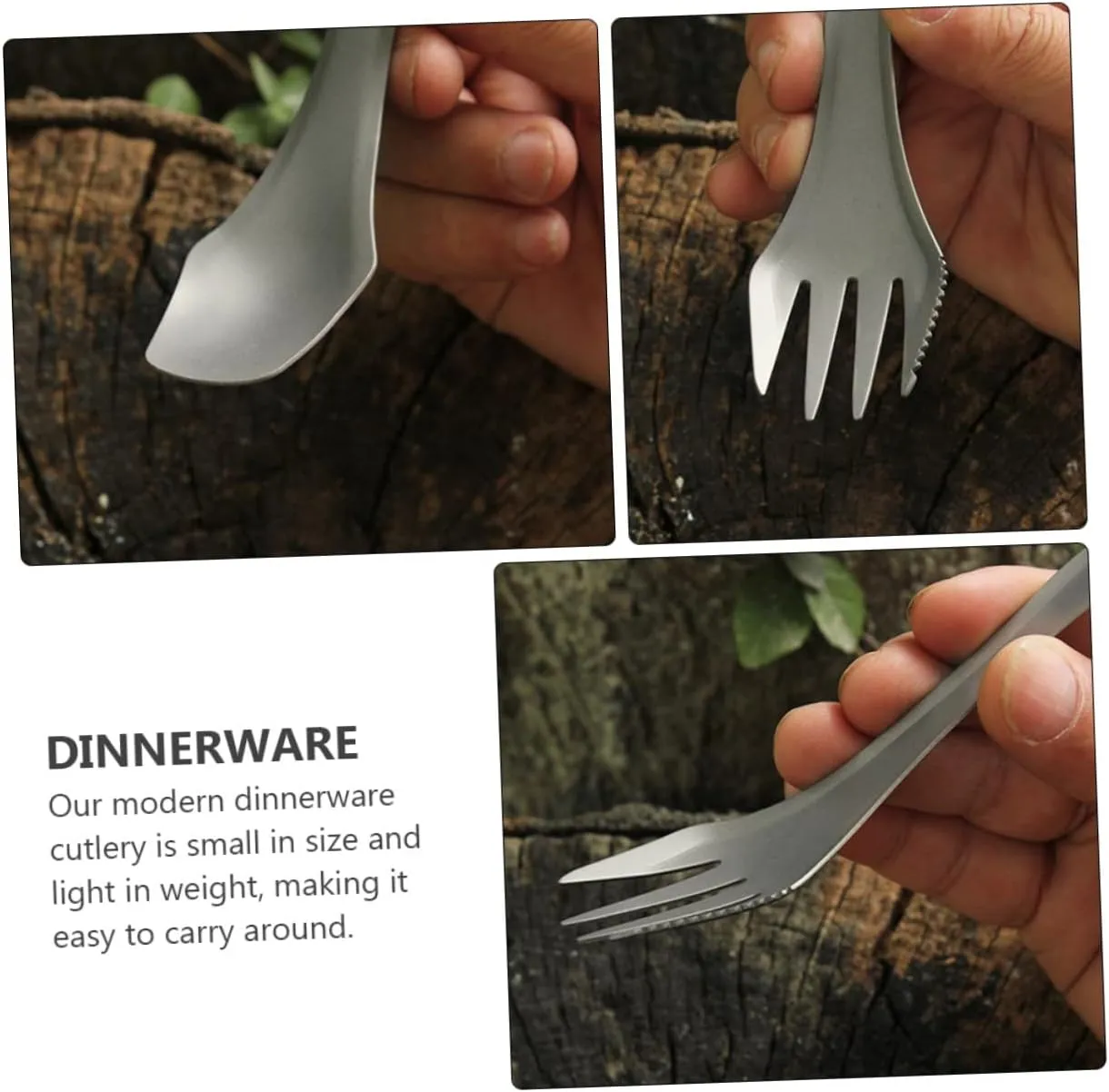 Mikikit 2pcs Multi-function Titanium Camping Utensil Fork Spoon Lightweight Durable for Outdoor