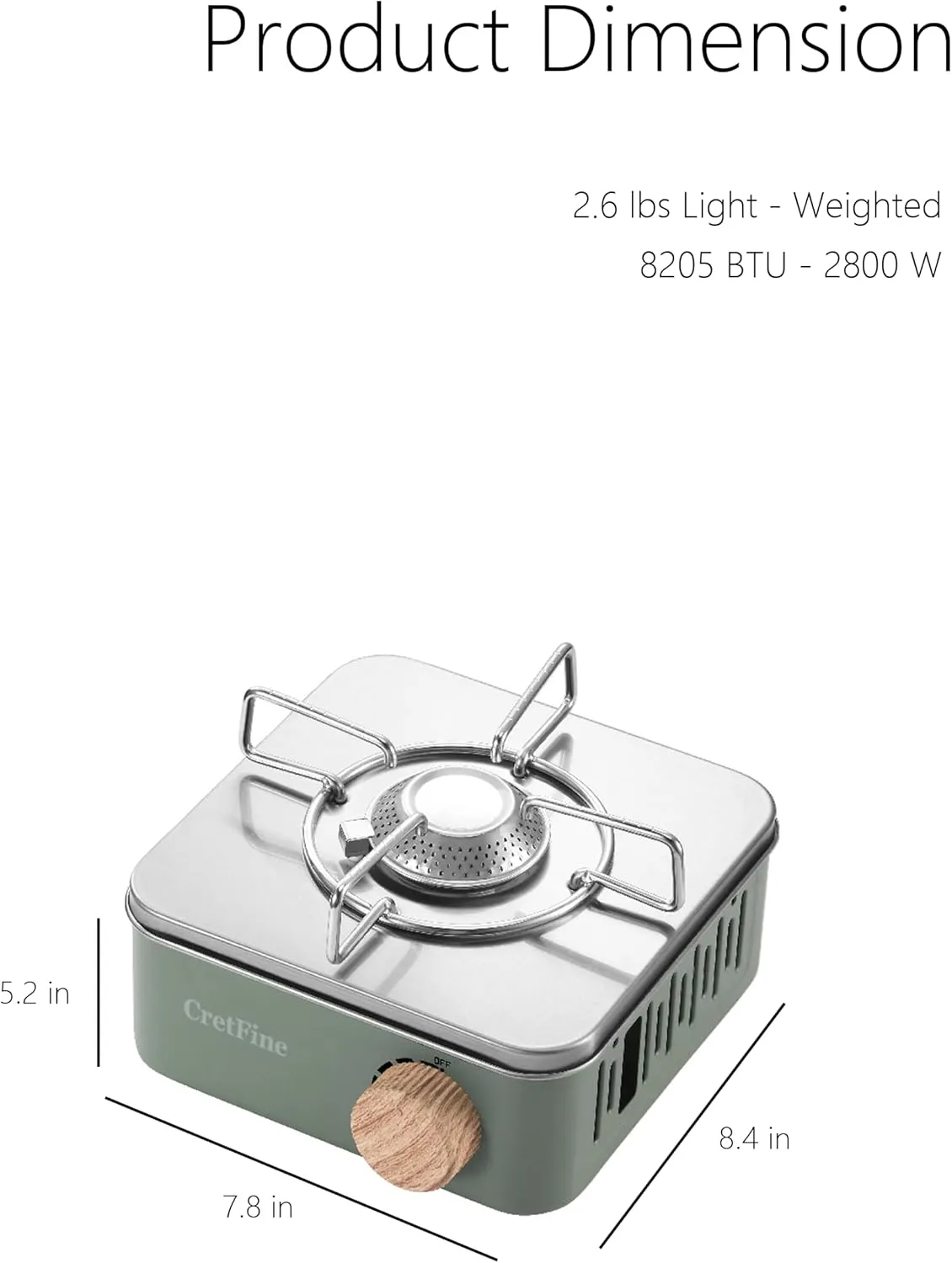 Mini Butane Camping Stove with Portable Bag, Indoor and Outdoor Cooking, for Emergency and Camp Essentials, 8205 BTU, 2hr Usage per Canister, Gas Not Included, Olive