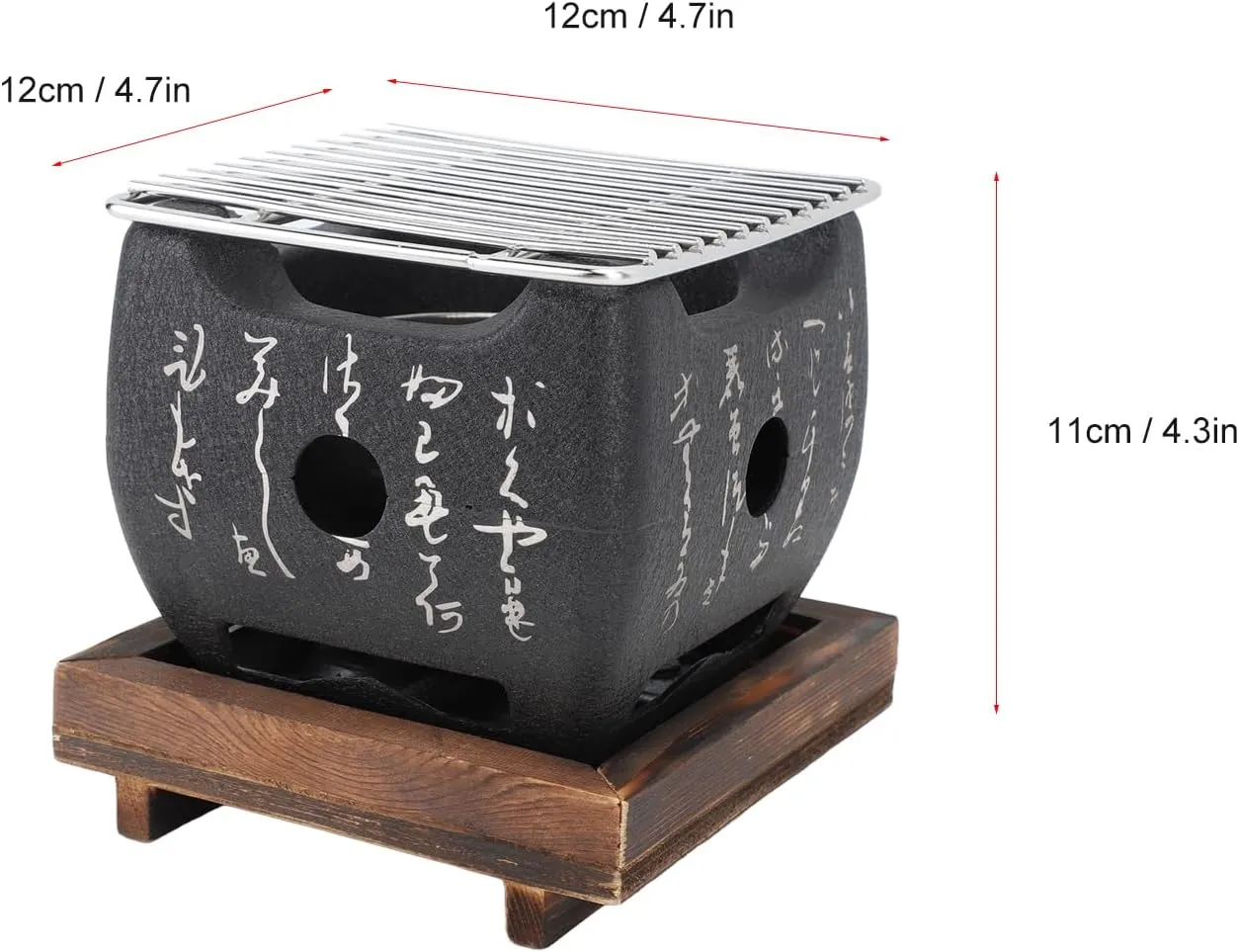 Mini Japanese Food Charcoal Stove, Round Aluminum Alloy Hibachi Grill with Wood Mat, Grilling Rack And Stove, Portable BBQ Grill for Outdoor Cooking Camping Picnics (16.5x14.5cm