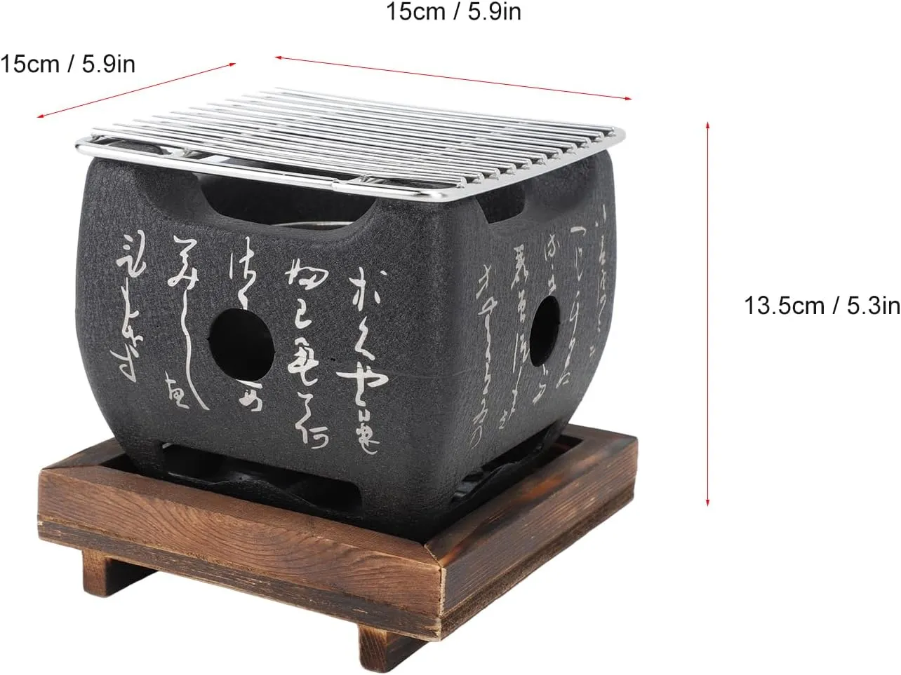 Mini Japanese Food Charcoal Stove, Round Aluminum Alloy Hibachi Grill with Wood Mat, Grilling Rack And Stove, Portable BBQ Grill for Outdoor Cooking Camping Picnics (19.5x18cm /