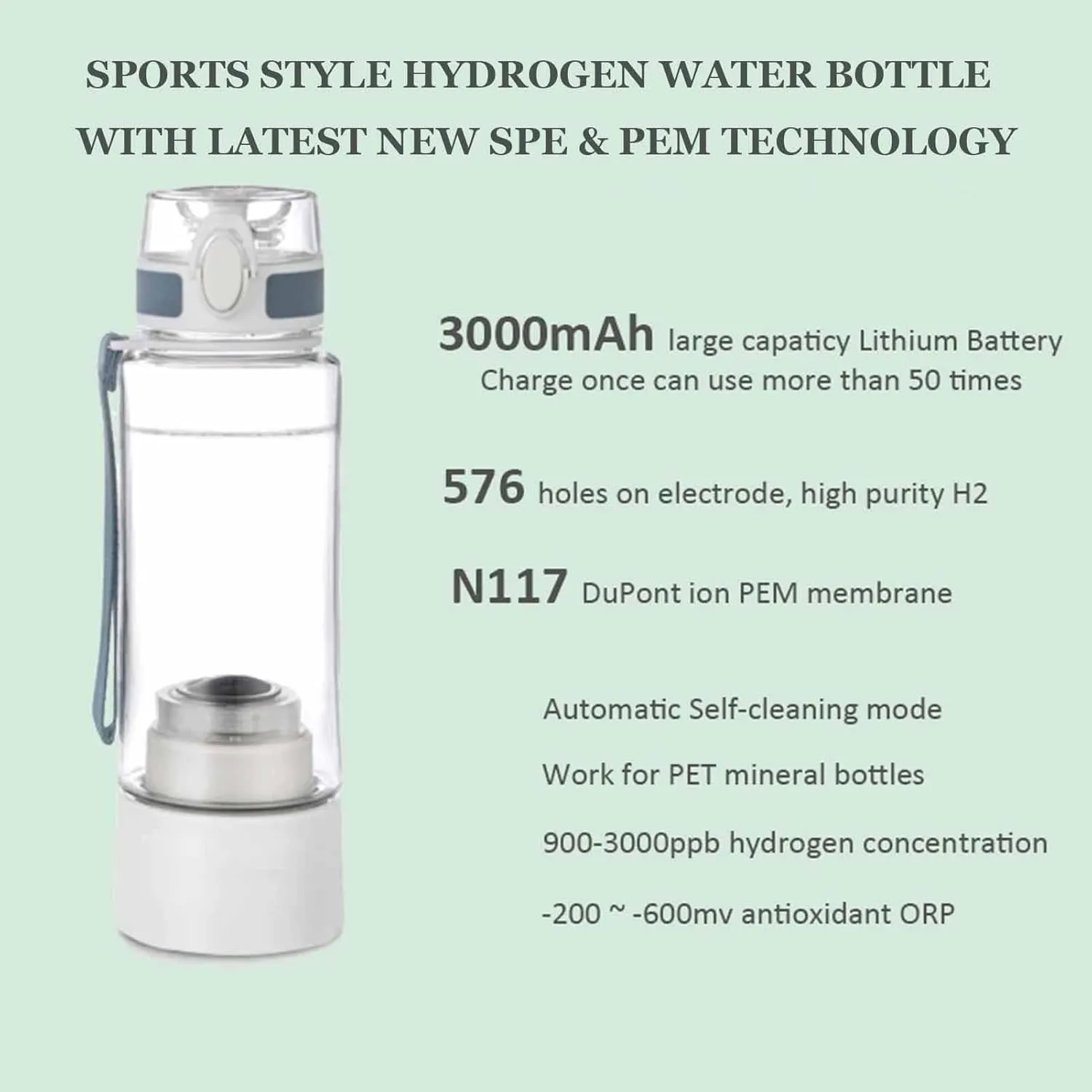 Molecular Hydrogen Rich Cup, Sport Portable SPE PEM Hydrogen Water Bottle, 380ml Inhale H2 Generator, Improve Sleep and Boost Immunity