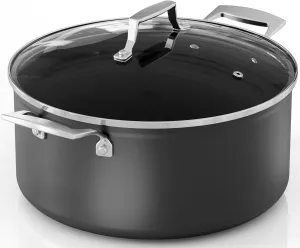 MsMk 6QT Stock Pot with Glass Lid, Burnt also Nonstick, Lasting Non stick, Oven safe to 700°F, Induction, Scratch-resistant Durable PFOA Free Non-Toxic