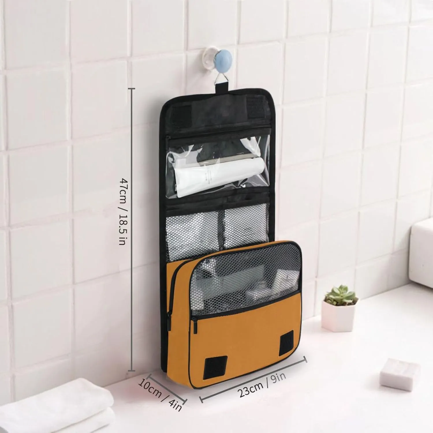 Multi Compartment Toiletry Cosmetic Bag Ocher Cosmetic Bags for Women