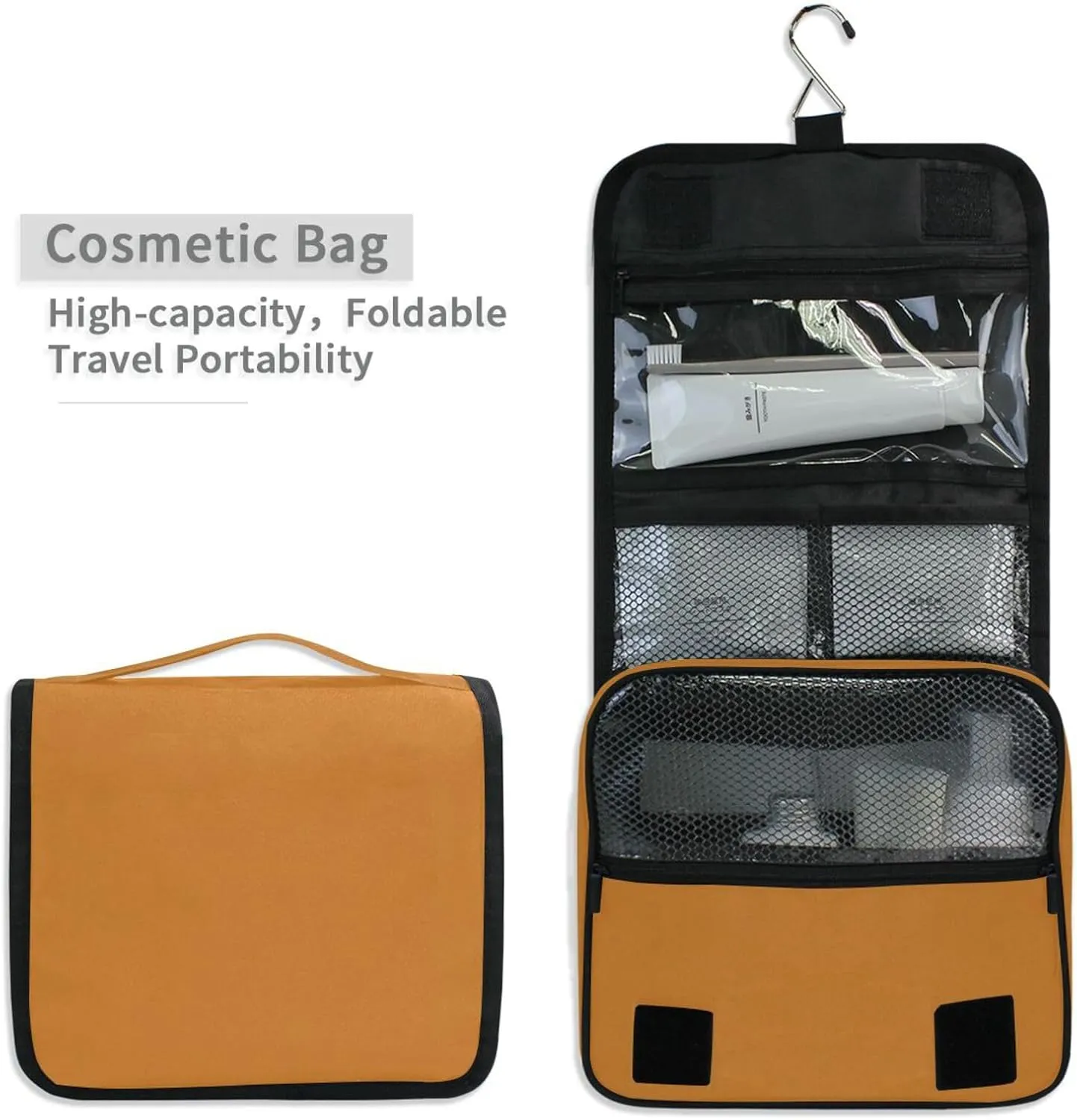 Multi Compartment Toiletry Cosmetic Bag Ocher Cosmetic Bags for Women